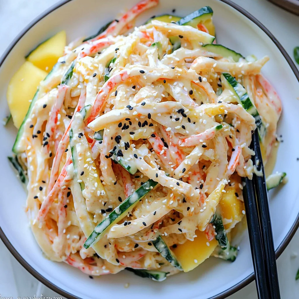 Kani Salad or This Kani Salad is made with imitation crab, veggies, mango, and a creamy umami dressing that is addictively good. step by step
