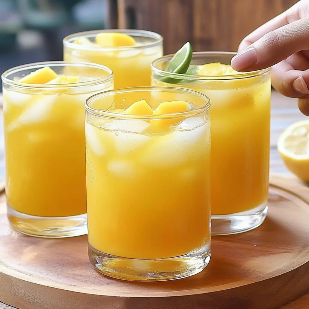 Mango Lemonade or Mango Lemonade with mango puree and freshly-squeezed lemon juice step by step