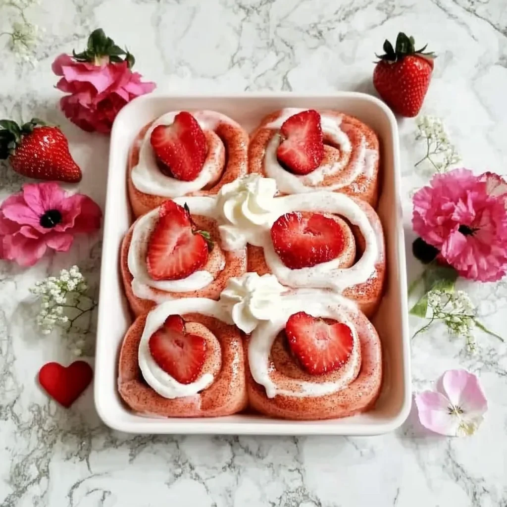 Pink Cinnamon Rolls or Valentines rolls with strawberries image-3