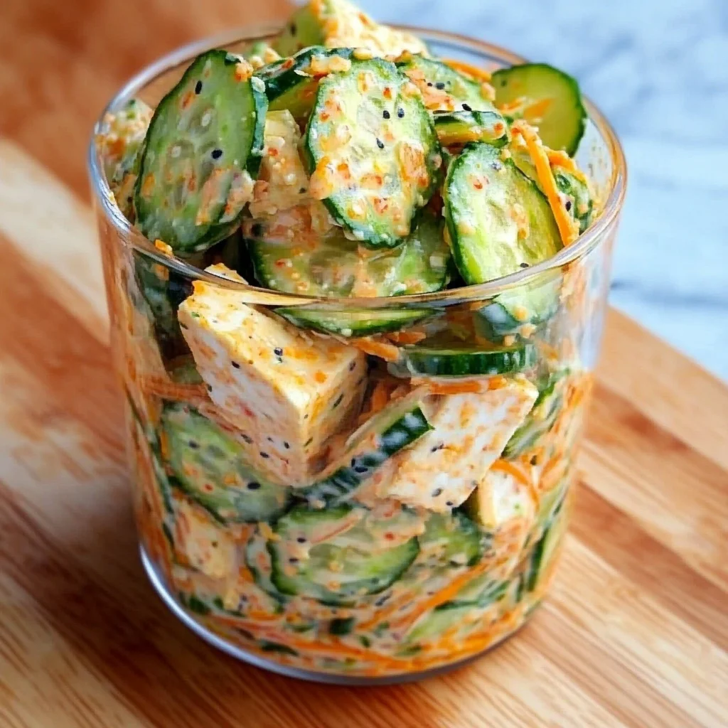 Easy Creamy Asian Cucumber Salad with Crispy Tofu step by step
