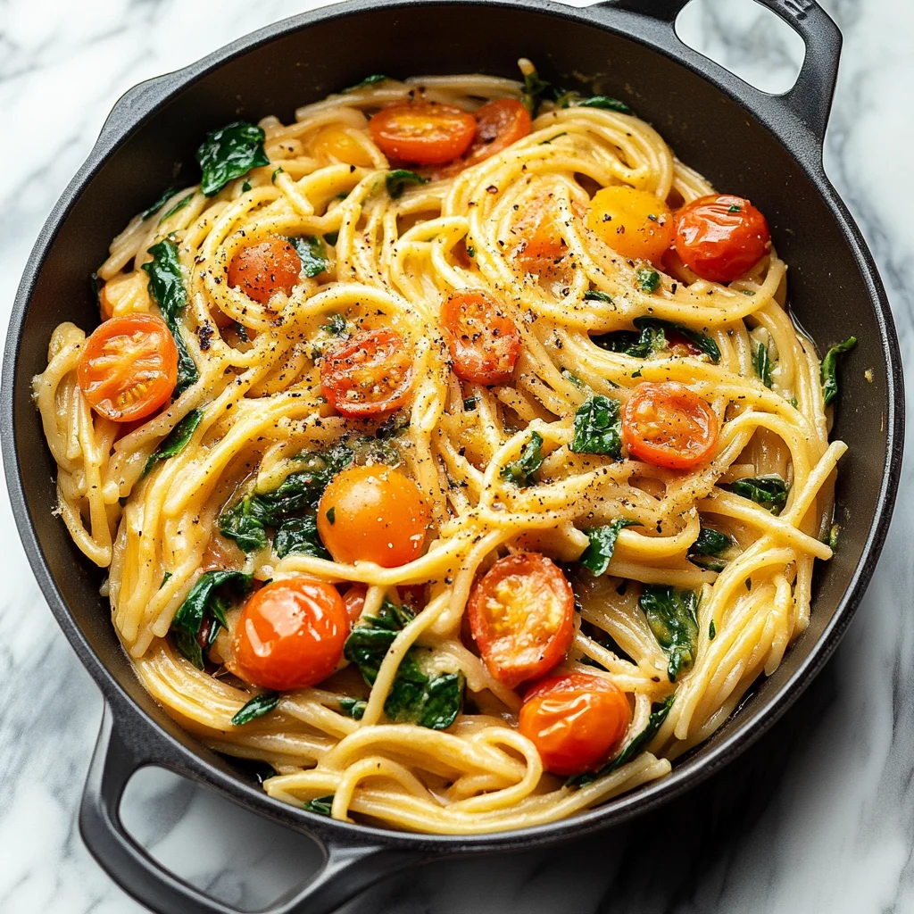 Garlic Butter Pasta with Tomatoes and Spinach step by step