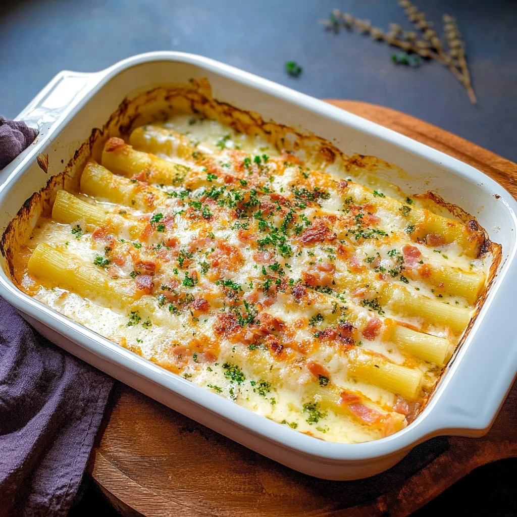 Gegratineerde asperges or Gegratineerde asperges met ham, knoflook en tijm step by step