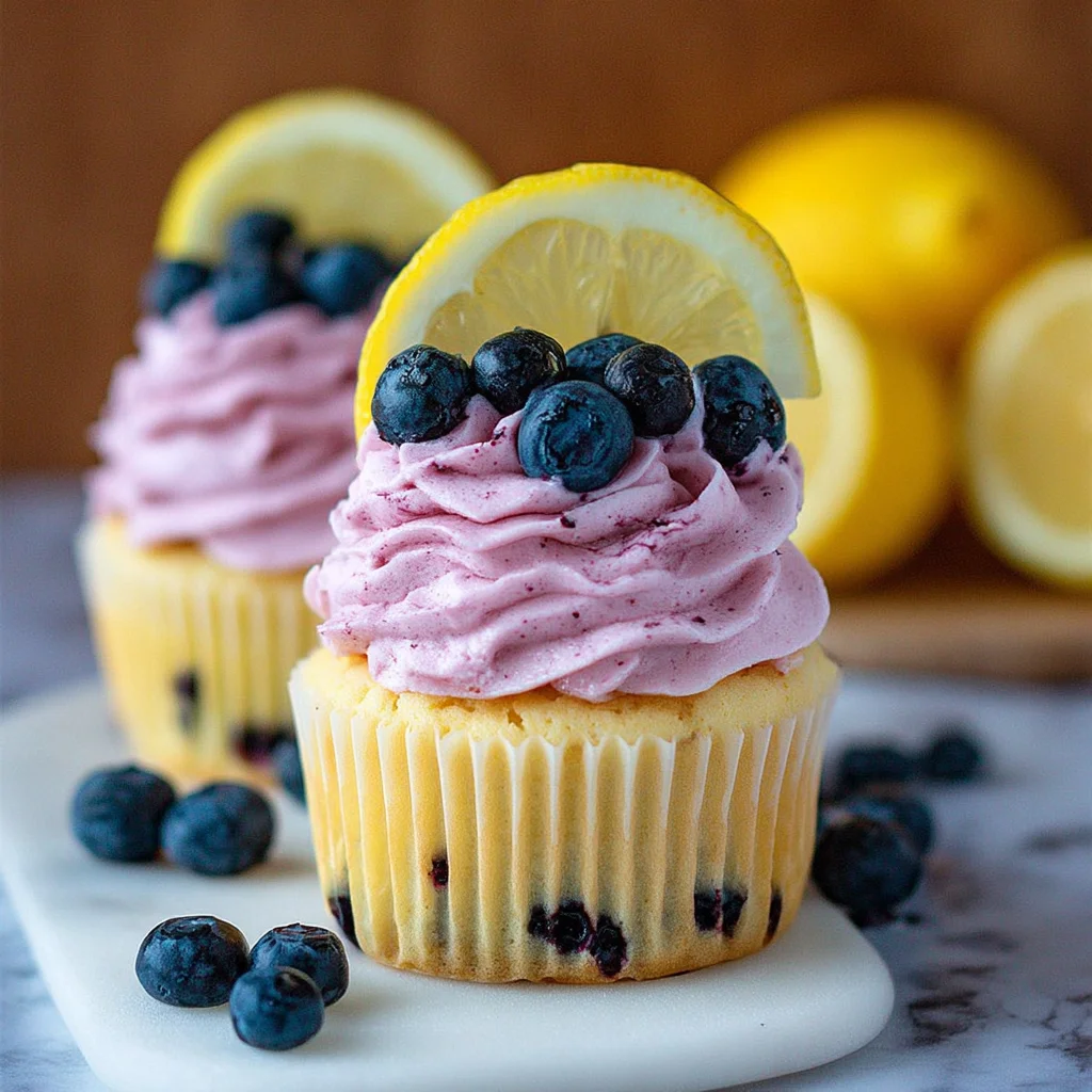 Lemon Cupcakes with Blueberry Buttercream step by step