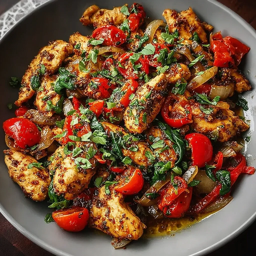 Mediterranean Chicken Stir Fry with Spinach and Cherry Tomatoes step by step