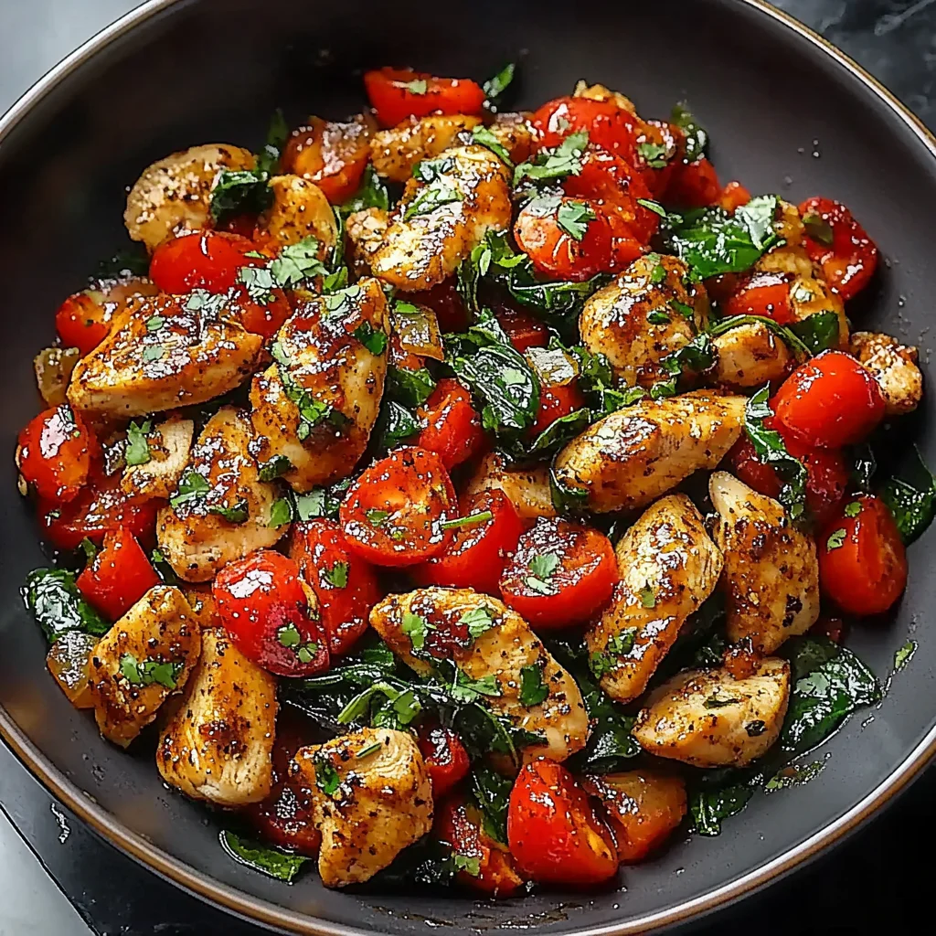 Mediterranean Chicken Stir Fry with Spinach and Cherry Tomatoes step by step
