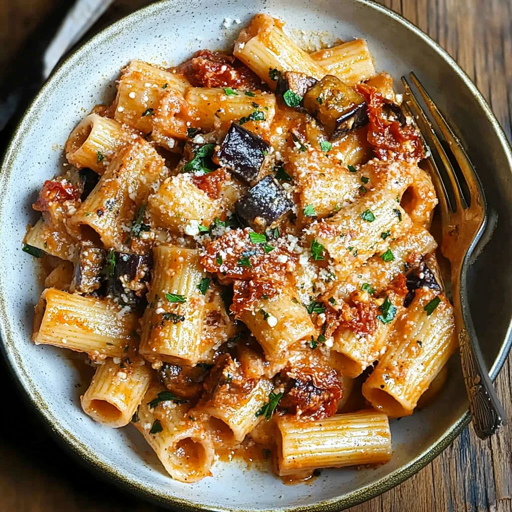 Sun-Dried Tomato Eggplant Ricotta Pasta step by step