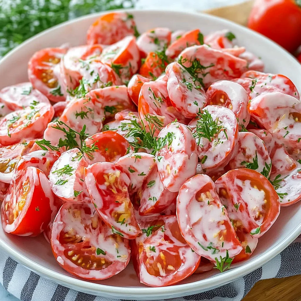 Tomato Garlic Salad or A Tomato Garlic Salad Recipe with juicy vine-ripened tomatoes and creamy dressing is the ideal addition to your summer dinner table this year step by step