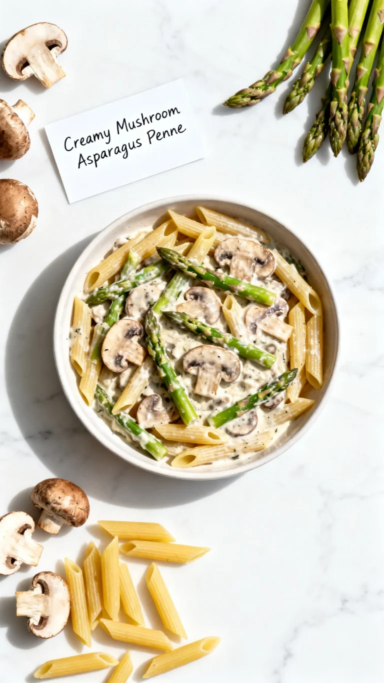 Creamy Garlic Chicken Mushroom Asparagus Penne