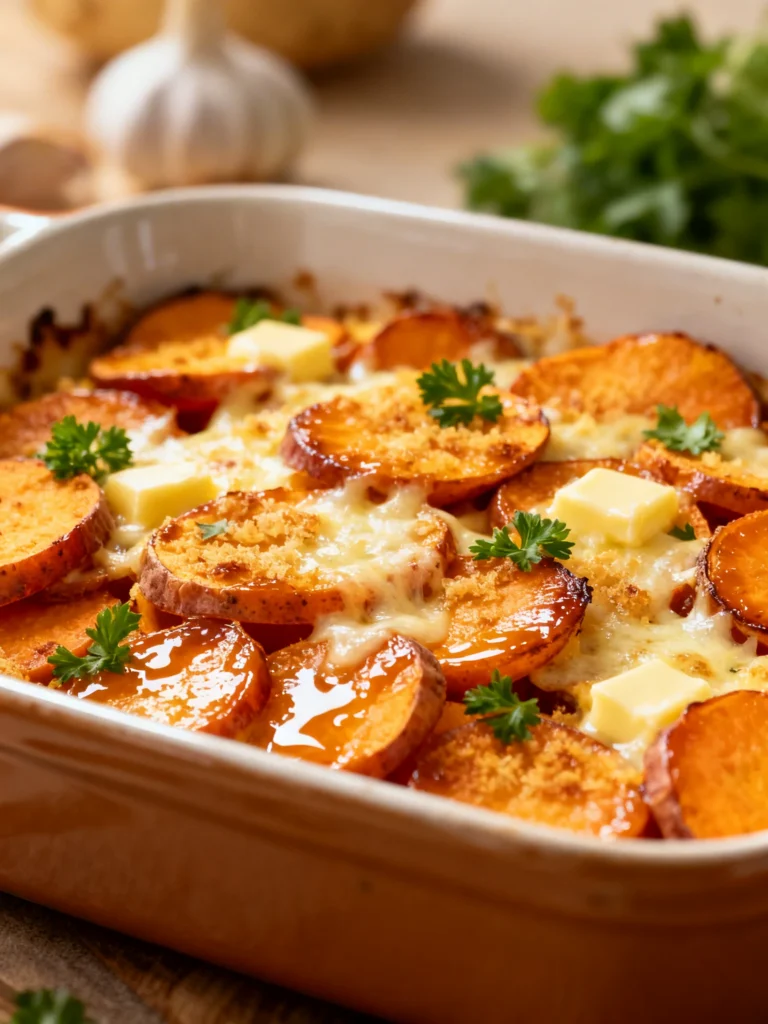 Garlic Scalloped Sweet Potatoes Recipe
