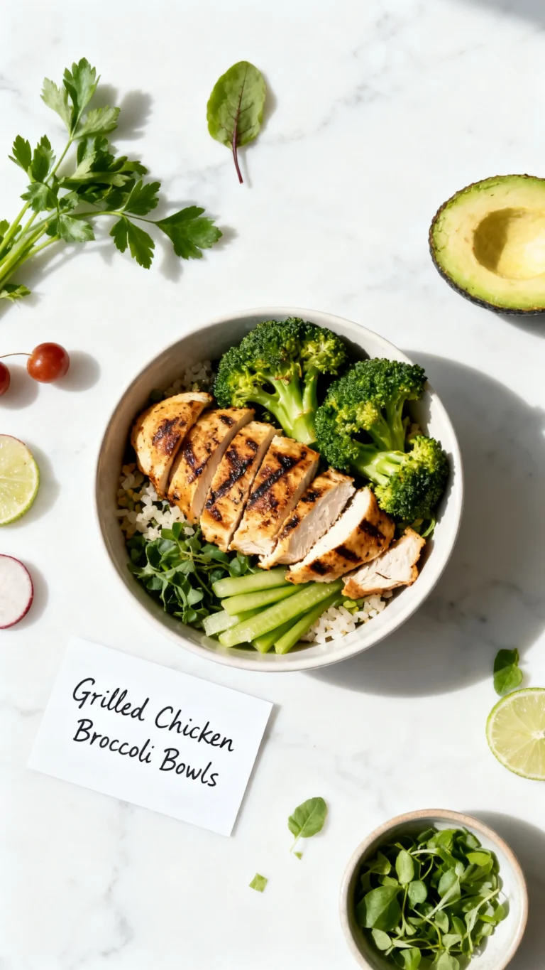 Grilled Chicken Broccoli Bowls with Creamy Garlic Sauce Recipe