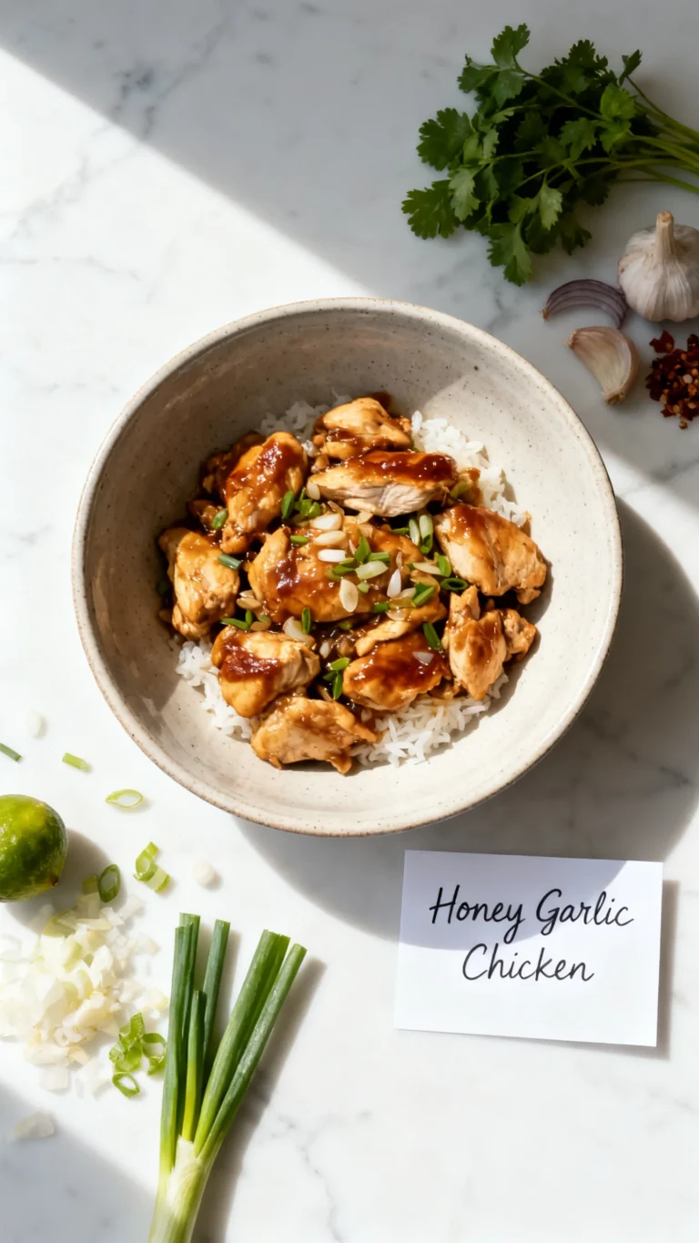 Honey Garlic Chicken with Sweet Potatoes and Green Beans Recipe